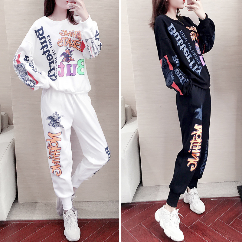 Sale ชุดเซต!! เสื้อผ้าแฟชั่นเกาหลี 2 ชิ้นชุดสตรีชุดสตรีชุดวอร์มด้านบนและล่างชุดลำลองกีฬาชุดฮิปฮอป