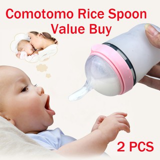 ขวดนมซิลิโคน Comotomo สำหรับเด็กทารก 2 ชิ้น Rice Paste Spoons Silicone Extrusion Type Feeding Tools