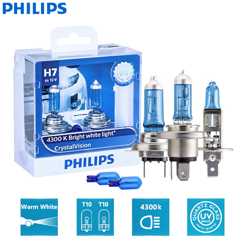 Philips Crystal Vision H1 H4 H7 H11 9003 9005 9006 HB2 HB3 HB4 12V ไฟหน้ารถ 4300K ไฟตัดหมอกแสงสีขาว (คู่)
