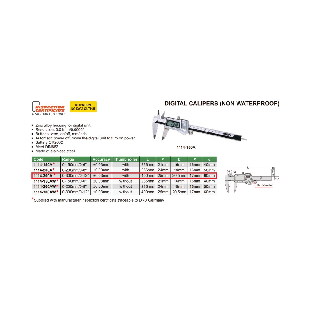 เวอร์เนียดิจิตอล อัลลอย INSIZE ขนาด 12 นิ้ว รุ่น 1114-300A (Alloy Calipers) (สินค้าใหม่) ราคา ถูกที่สุด ดีลบีเคเค แกลเลอรีภาพที่ 5