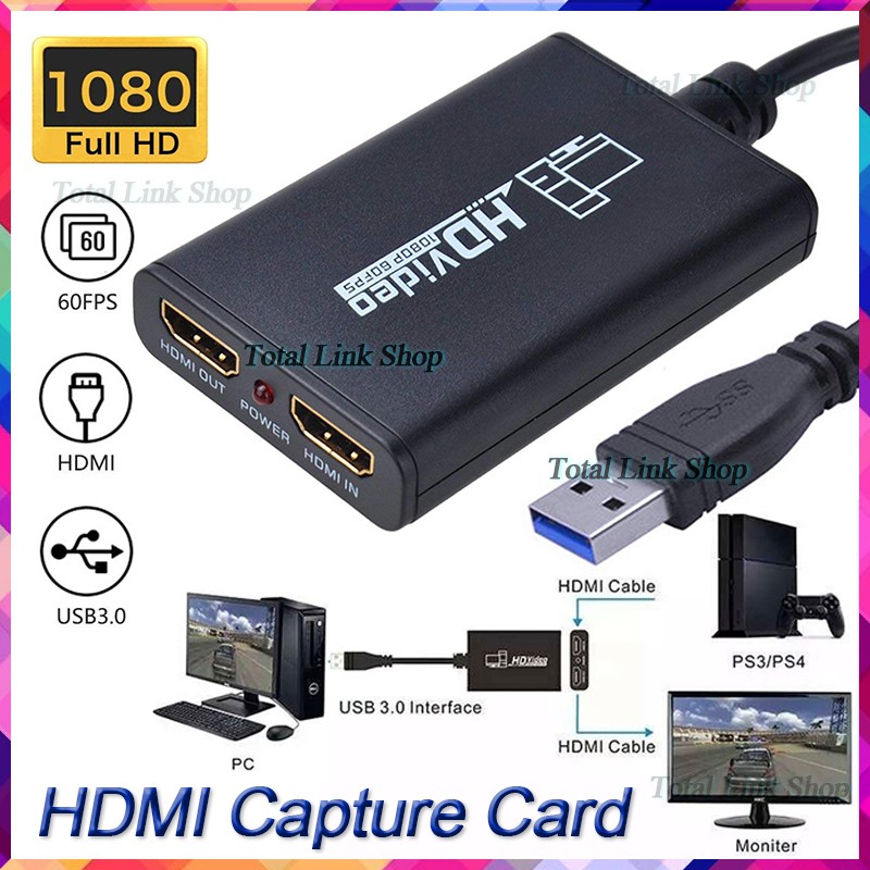 SALE ?HDMI Capture Card?USB 3.0 to HDMI สามารถบันทึกวิดีโอและเสียงจากอุปกรณ์ต่างๆได้ 1080P/60FPS HD video สื่อบันเทิงภายในบ้าน โปรเจคเตอร์ และอุปกรณ์เสริม