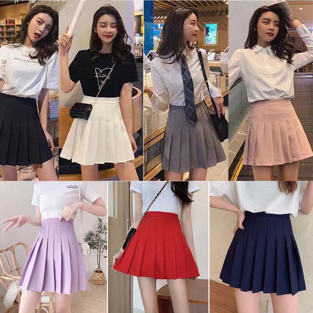 7ส XS-3XL สไตล์เกาหลี เอวสูง กระโปรงพลี