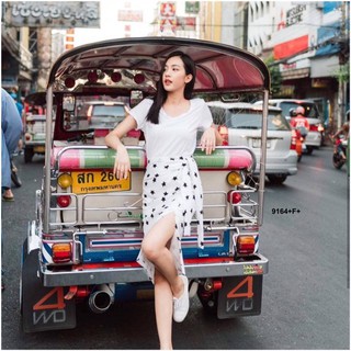 set เสื้อยืด+ กระโปรงลายดาว (9164)