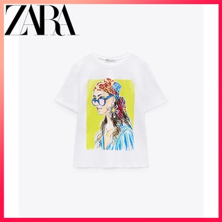 Zara เสื้อยืด คอกลม แขนสั้น พิมพ์ลาย สําหรับผู้หญิง