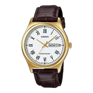 Casio นาฬิกาข้อมือ ผู้ชาย สายหนังสีน้ำตาล รุ่น MTP-V006GL-7B ( White/Brown )