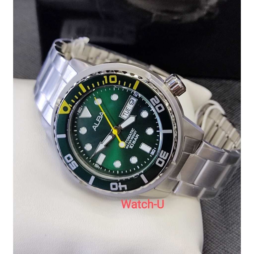 แถมกระเป๋า นาฬิกาข้อมือผู้ชาย ALBA AUTOMATIC สไตล์สปอร์ต หน้าเขียวขอบหมุนได้ รุ่น AL4225 AL4225X AL4225X1