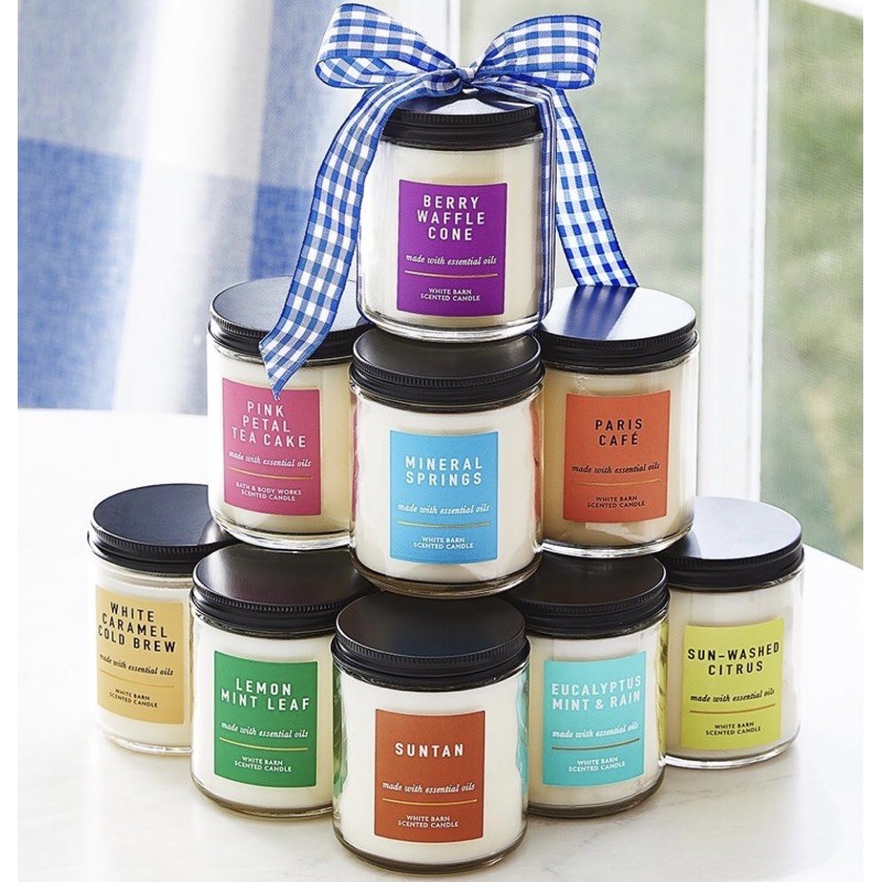 เทียนหอม 1 WICK BATH & BODY WORKS  WHITE BARN 1 WICK CANDLE เทียนหอมกลาง ขนาด198 g.  มี 40 กลิ่นหอมให้เลือกตามชอบ