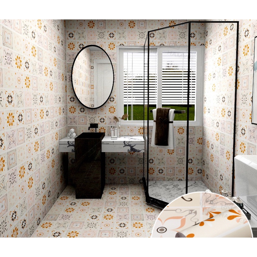 รูปลอกพื้น 1 เมตร BROWN FLOWER BRICKS HS2010