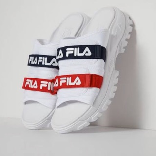 รองเท้าฟิล่าแท้💯 FILA มือสอง สภาพ85% white &amp; navy outdoor slide sandals