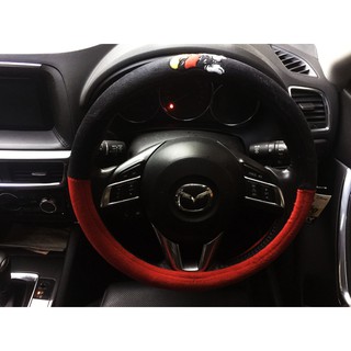 ลิขสิทธิ์แท้ มิกกี้เม้าส์ หุ้มพวงมาลัย รถยนต์ ทำจากผ้า สีแดงดำ Mickey Mouse Disney Car Steering Wheel Cover Fabric