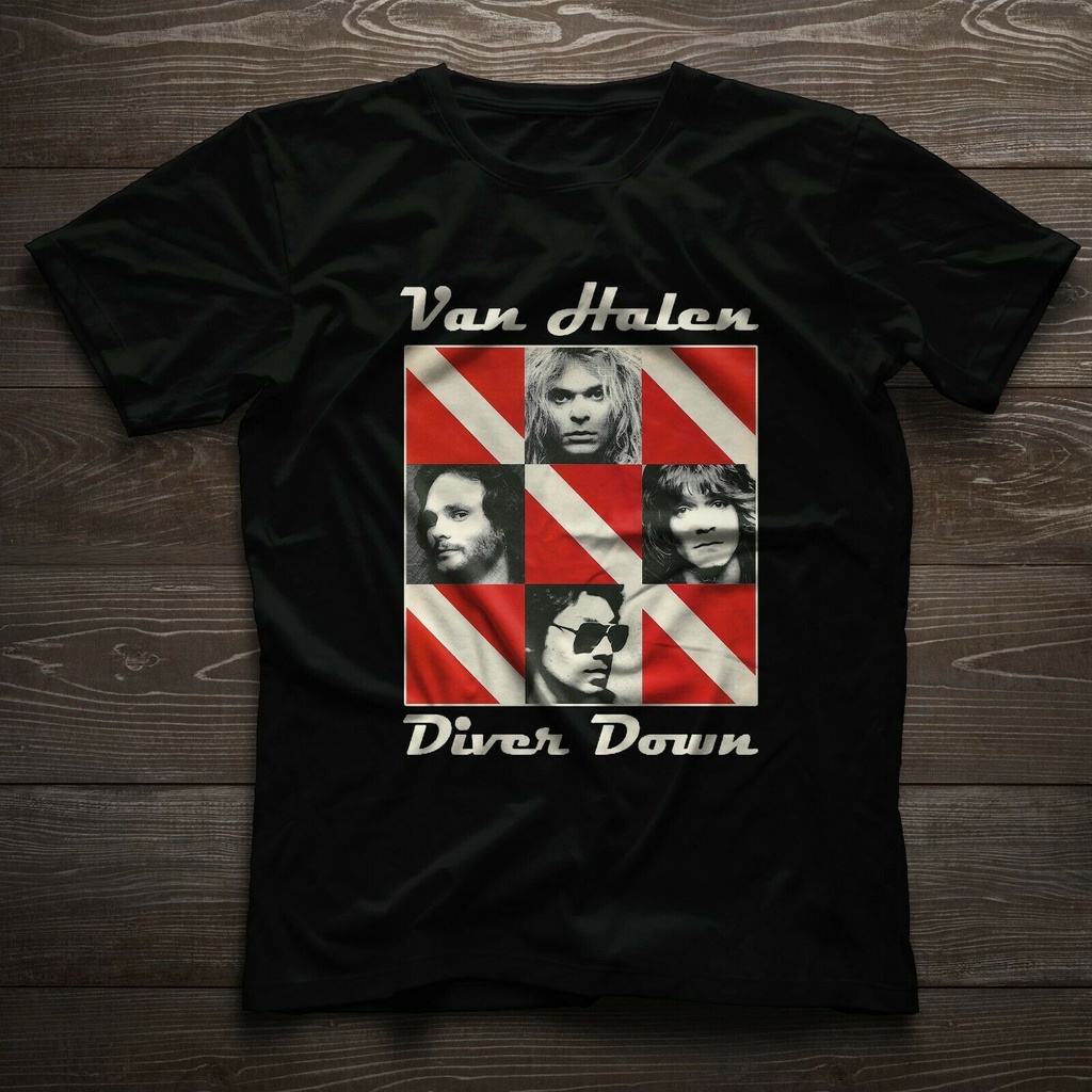 David Lee Roth Eddie Van Halen Diver Down Album เสื้อยืดสีดํา