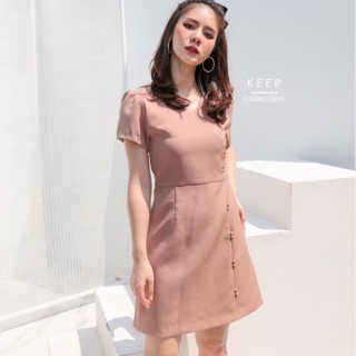 เดรสแขนตุ๊กตาแต่งกระดุมปั๊มรุ่น Pumpkin dress by Techinee_brand