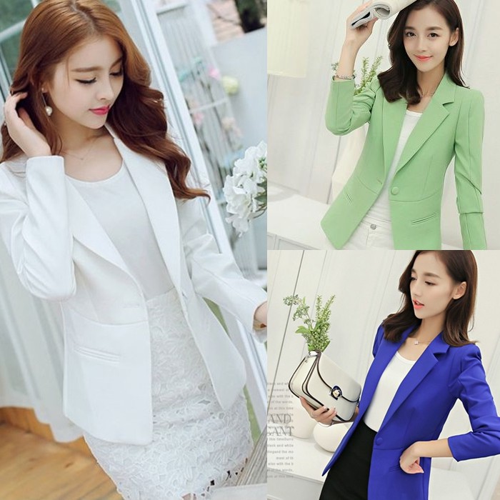 (M-XXL) เสื้อสูทผู้หญิงเข้ารูป มีซับใน มี 5 สี สีขาว สีเขียวอ่อน สีน้ำเงิน สีฟ้า สีดำ ผ้าดี # R1133