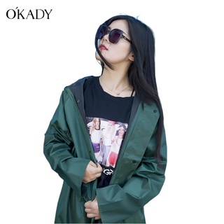 OKADY New in stock เสื้อกันฝนแบบยาว unisex เสื้อกันฝนแบบหนา เสื้อกันฝนกันน้ำกันลม กันฝน