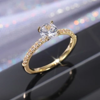 S925 Sterling Silver แหวนเงินประดับเพทายเครื่องประดับสตรี