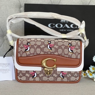 👑ผ่อน0%~แท้100%👑c7935 กระเป๋าสะพาย  Coach Studio Shoulder Bag In Signature Jacquard With Penguin Motif