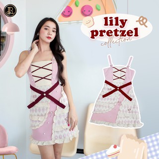 BLT BRAND การันตีเสื้อผ้าแบรนด์แท้ มินิเดรส สายเดี่ยวสีชมพูขาว lily pretzel