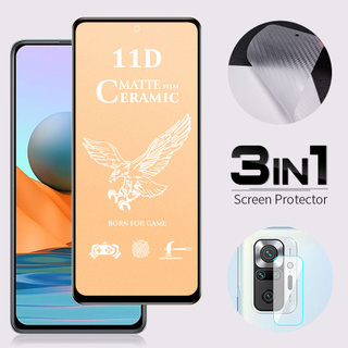 Xiaomi Mi Redmi Note 7 8 9 10 Pro 9s 9T 9A 3 in 1 11D Ceramic Matte Soft Film+Back Camera Lens Tempered Glass+Carbon Fiber Sticker Back Full Cover Screen Protector