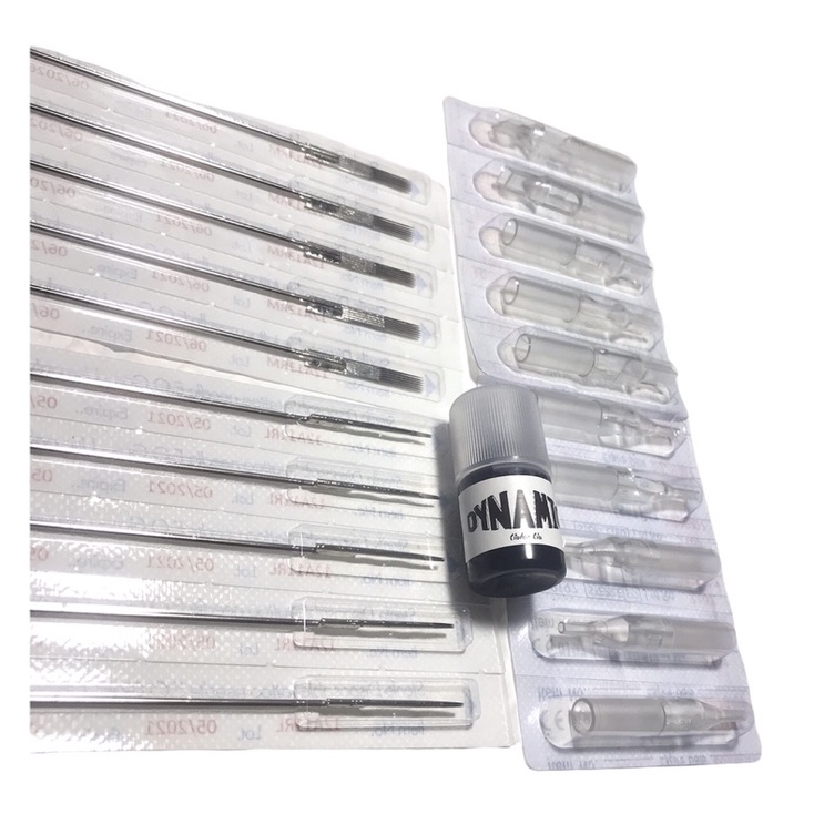 ชุดอุปกรณ์สัก5RL+ปลาย ลงเงา11RM+ปลาย และหมึกดำ7cc