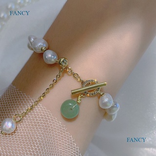 Fancyqube สร้อยข้อมือ หินธรรมชาติ ไข่มุกน้ําจืด เรียบง่าย ปรับขนาดได้ เครื่องประดับแฟชั่น สไตล์เกาหลี สําหรับผู้หญิง