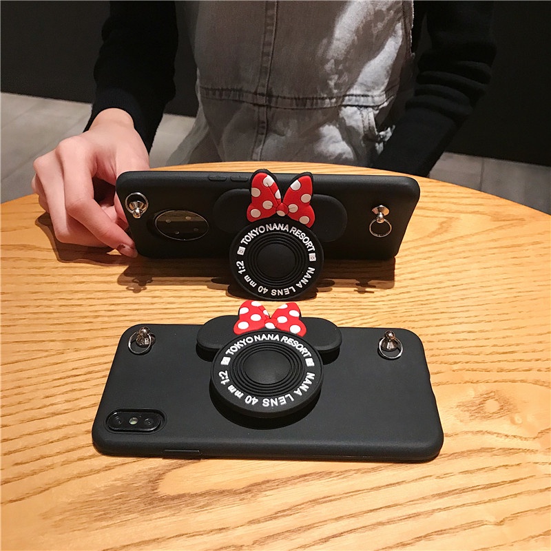 Ready Stock เคส Huawei Nova Y70 2022 New Fashion Soft Black Minnie Neck Strap Cute Cartoon Stand Holder Cover เคสโทรศัพท์ HuaweiNovaY70 #5