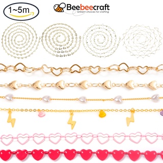 Beebeecraft สายโซ่ทองเหลือง ชุบทอง 18K ยาว 1~5 ม. ไร้ตะกั่ว แคดเมียม สีโรสโกลด์ สีไม่เชื่อม