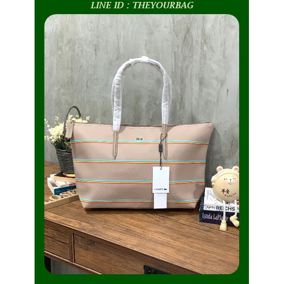 กระเป๋าสะพายข้างหรือถือ Lacoste pu split cow leather bag กระเป๋าทรง shopping และทรง Tote สไตล์สปอร์ต