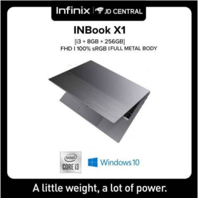 Notebook Infinix InBook X1(14”FHD sRGB 100%/i3-1005G1/8GB/256 SSD/UHD Graphics/W10H/1.48 กก./ประกัน 1ปี) โน้ตบุ๊ค
