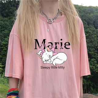 2021 ฤดูร้อนเสื้อผ้าผู้หญิงเสื้อผ้า Kawaii Marie Cat พิมพ์เสื้อยืดเสื้อลำลอง T เสื้อ Vintage Aesthetic Lady Marie Cat T-shirt