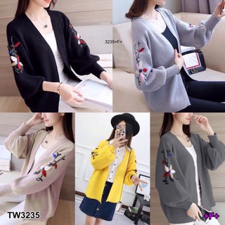 TW3235 เสื้อคลุมไหมพรม แขนยาว ทรงแขนพองๆ ปักลายดอกไม้สวย