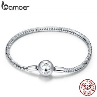 bamoer Authentic 925 Sterling Silver Snake Charm Bracelet with Simple Basic Bracelet Safety Chain DIY Bracelets SCB201