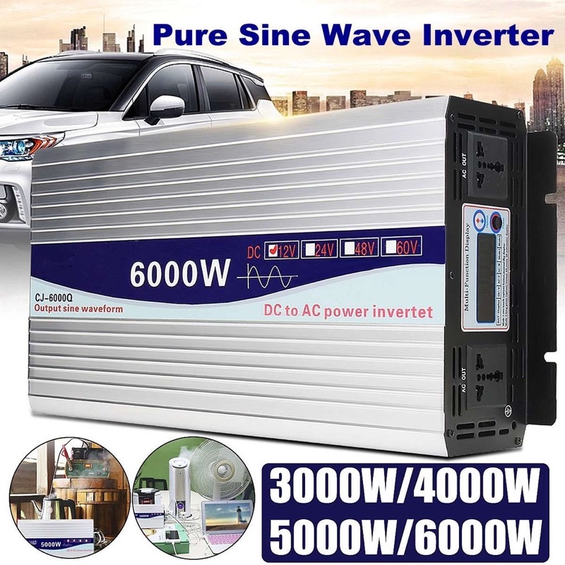 อินเวอร์เตอร์เพรียวซายเว 6000w รุ่น12v/24v/48v ตัวแปลงไฟDC เป็น AC ตัวแปลงไฟ Pure Sine wave inverter โรงงานขายตรง