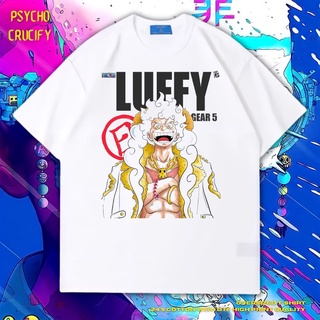 คอลูกเรือเสื้อยืดผ้าฝ้ายพิมพ์ลาย "Monkey D Luffy Gear 5" Oversized T-ShirtS-5XL