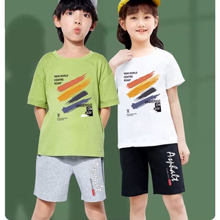 ชุดเซ็ทเด็กแฟชั่น เสื้อยืดลายการ์ตูน+กางเกงขาสั้นสีดำ สีK2174+DD353