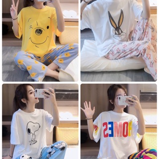 Imageshop _ชุดนอนขายาว หมีพูห์ สนุปปี้ เสื้อ+กางเกง ไซส์ M-XXL พร้อมส่งจ้า