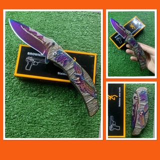 มีดพับ BROWNING  ใบมีดลาย ด้ามจับลายนก  สวยใบมีดคม