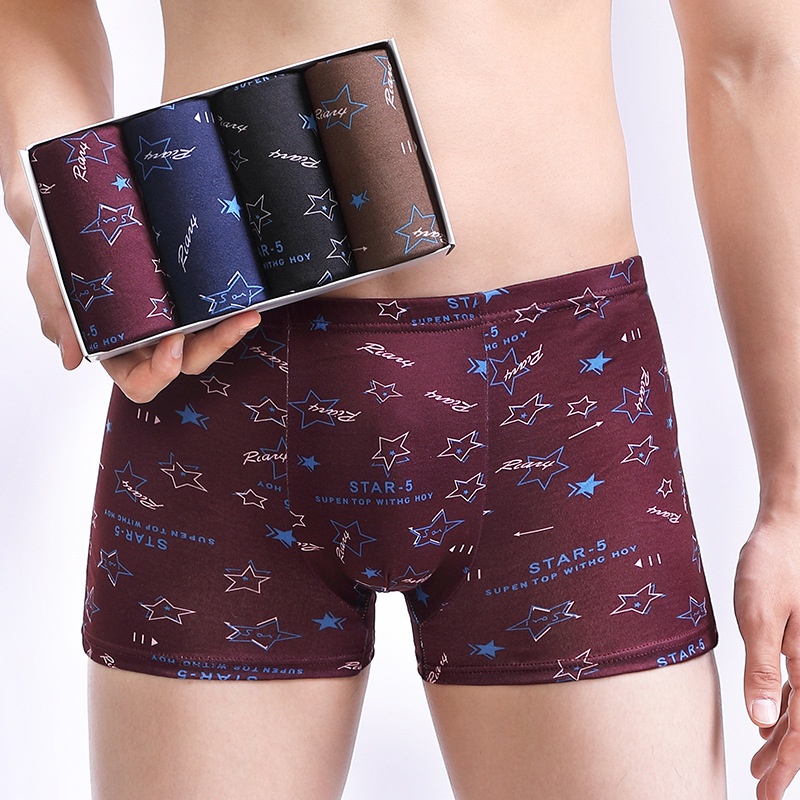 【4 PCS In 1】Men's Boxer Underwear Breathable Trunk Underpants Panties Soft Cool #1