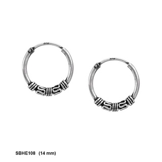 SILVER THAI        925 sterling silver 14 mm bali hoop earrings ต่างหูเงินแท้แบบบาหลีชนิดวงกลม