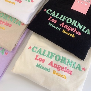 เสื้อยืดพิมพ์ลายdestinytshirt เสื้อยืด oversize ผ้าคอตตอน สไตล์ minimal ปัก CALIFORNIA Los Angeles Miami Beach