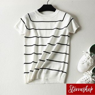 Sterrashop - Classy knit top เสื้อไหมพรมแขนสั้น คลาสิก 7 สี