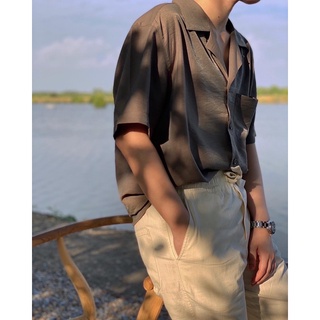 Maze havana shirt เสื้อเชิ้ตแขนสั้น ทรงฮาวาย สีโอลีฟ เสื้อเชิ้ตผู้ชาย