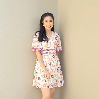 KAYASIS | KYS031-B ลายชูโรสพื้นขาว Churros Print Flared Dress