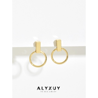 Alyxuy ต่างหูสตั๊ด จี้เรขาคณิต วงกลม ชุบทอง 14k (1 คู่)