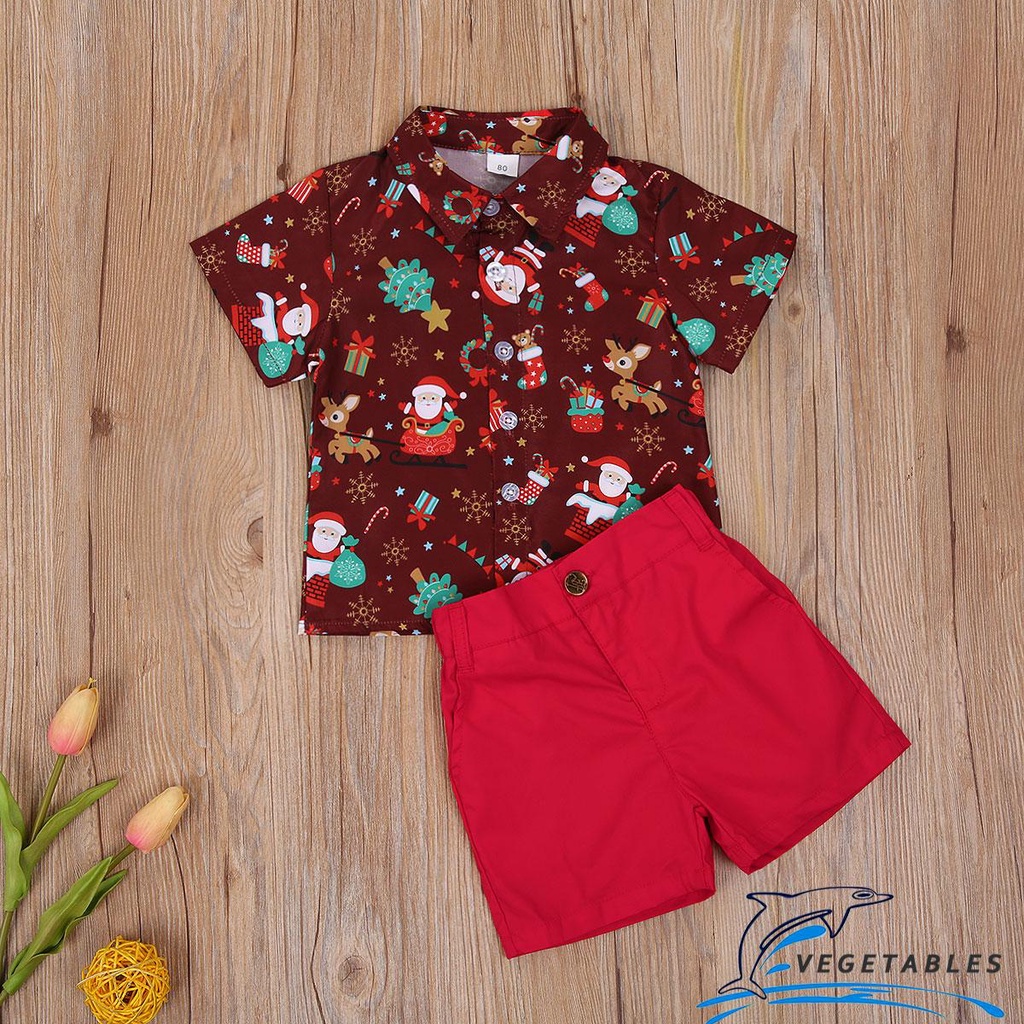 Zhy – ชุดเสื้อแขนสั้นพิมพ์ลายซานต้ากางเกงขาสั้นสําหรับเด็กผู้ชายอายุ 1-6 ปี 2 ชิ้น