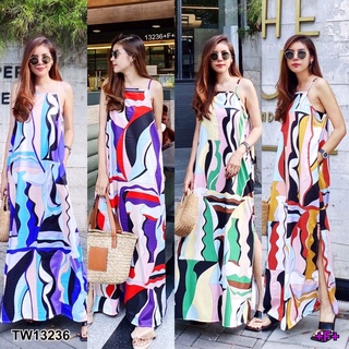 🌈🎊เดรสสายเดี่ยว เดรสผ่าข้าง เดรสสีสดใส เดรสลายกราฟฟิค Maxidress แม็กซี่เดรส🌈🎊