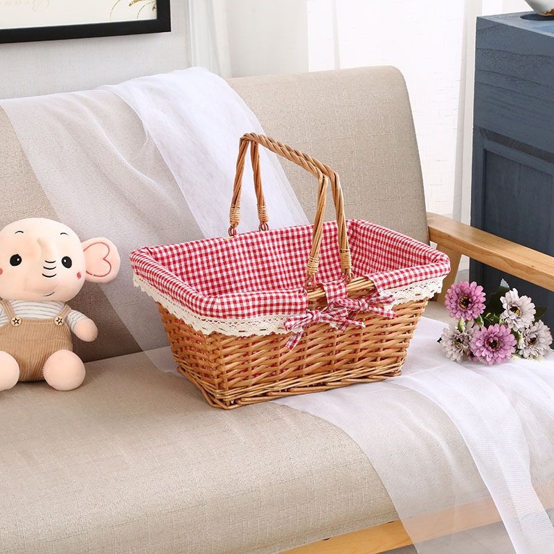 พร้อมส่ง ตะกร้าปิคนิค ตะกร้าหวาย พร้อมผ้ารอง