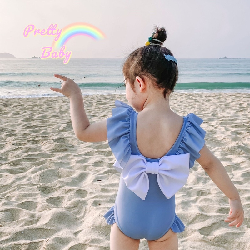 PRETTY BABY ชุดว่ายน้ำเด็กผู้หญิง เว้าหลังผูกโบว์สไตล์เกาหลี (257)