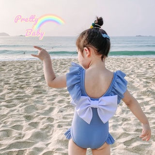 PRETTY BABY🧸พร้อมส่ง🧸ชุดว่ายน้ำเด็กผู้หญิง เว้าหลังผูกโบว์สไตล์เกาหลี (257)