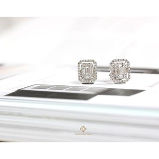 Gems Heritage   ต่างหูเพชรแท้ เพชรประกบทรง Emerald cut ขนาดใหญ่เต็มหู เพชรแท้น้ำ98 VVS2-VS1 เรือน 18K ทองคำขาว ERWG098(B