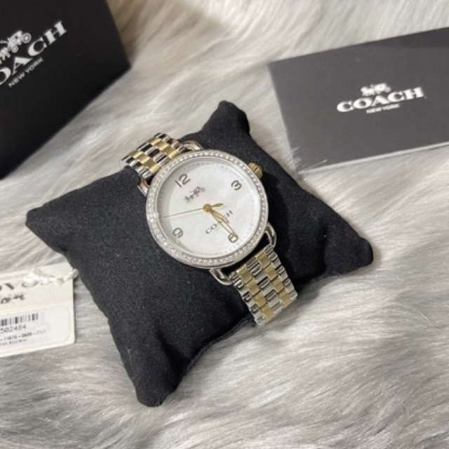 (ผ่อน0%) COACH รุ่น 14502484  นาฬิกาผู้หญิง Coach Delancey Women's Watch หน้าปัดกลม ล้อมคริสตัล 36 มม. สแตนเลส เงินทอง